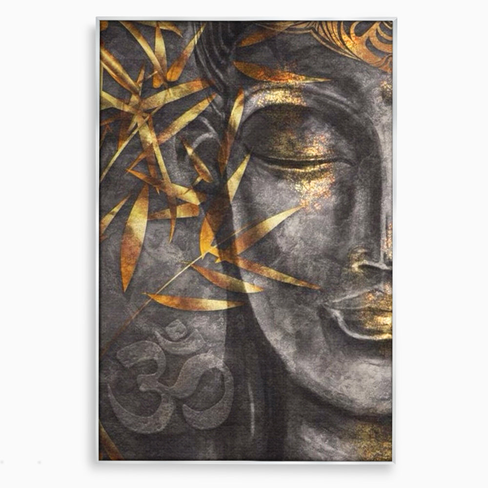 Tablou canvas cu tablou canvas cu chip de budha, in rama de aluminiu argintiu